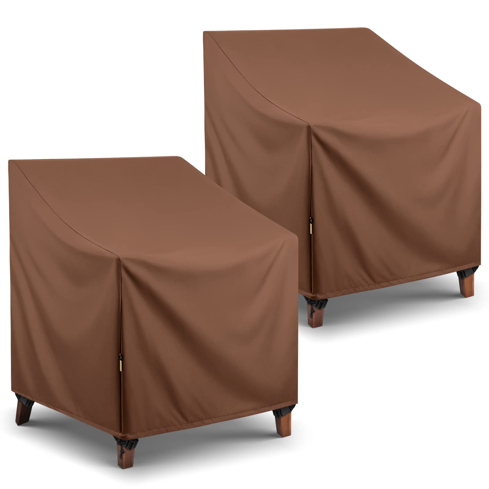 Arcedo Waterproof Patio Chair Covers, Heavy Duty Outdoor Lounge Chair Covers, Patio Furniture Covers for Lawn Garden Swivel Rocking Chairs, All Weather Protection, 34"W x 37"D x 36"H, 2 Pack, Brown