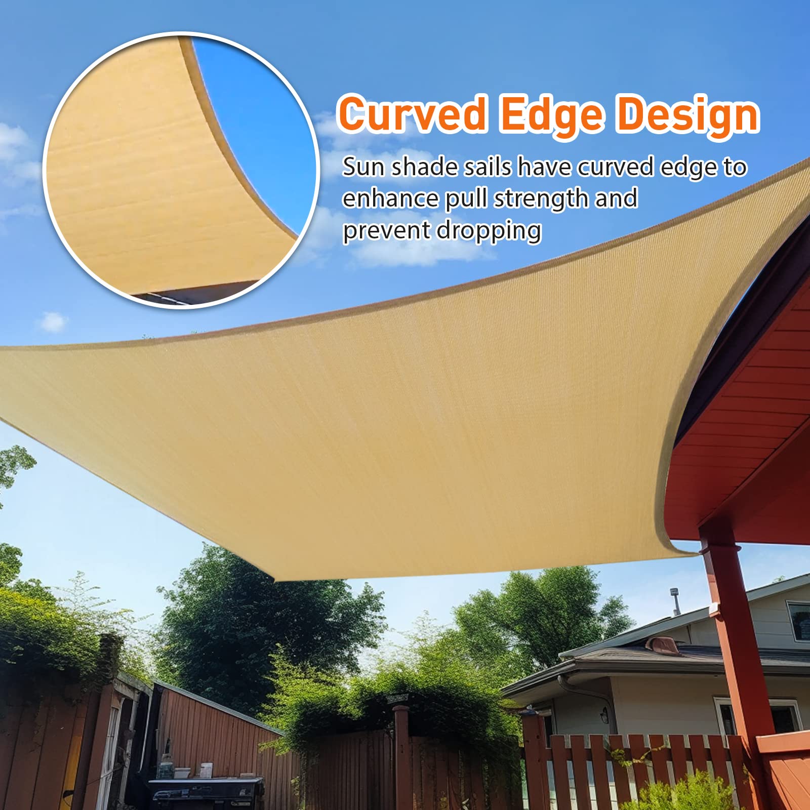 Artpuch 12'x16' Sun Shade Sail Curved Commercial Outdoor Shade Cover Sand Rectangle Heavy Duty Permeable 185GSM Backyard Shade Cloth for Patio Garden Sandbox (We Make Custom Size)