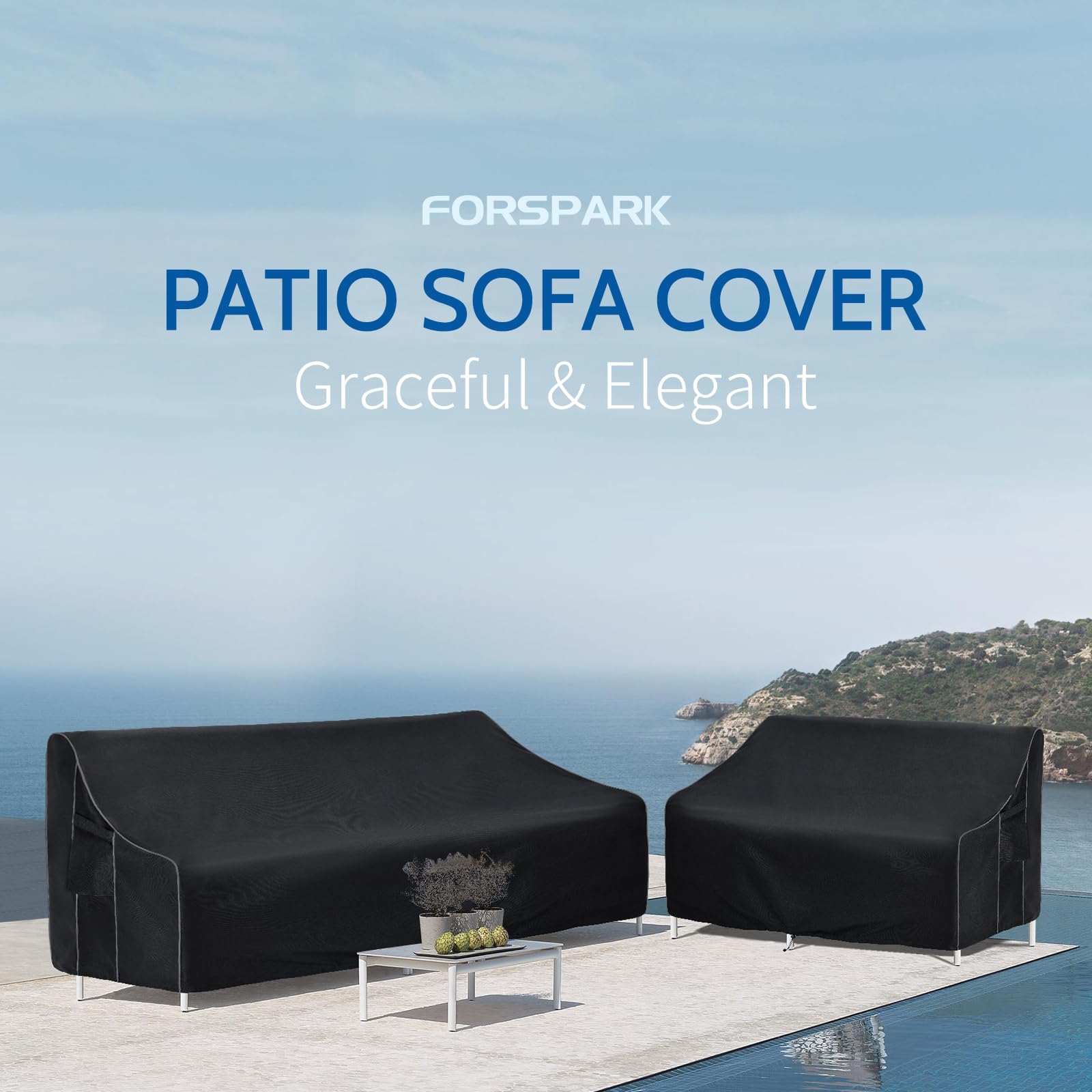 FORSPARK Outdoor Furniture Covers Waterproof, Patio Sofa Covers Heavy Duty, Fit up to 54 W x 38 D x 35 H inches, Black