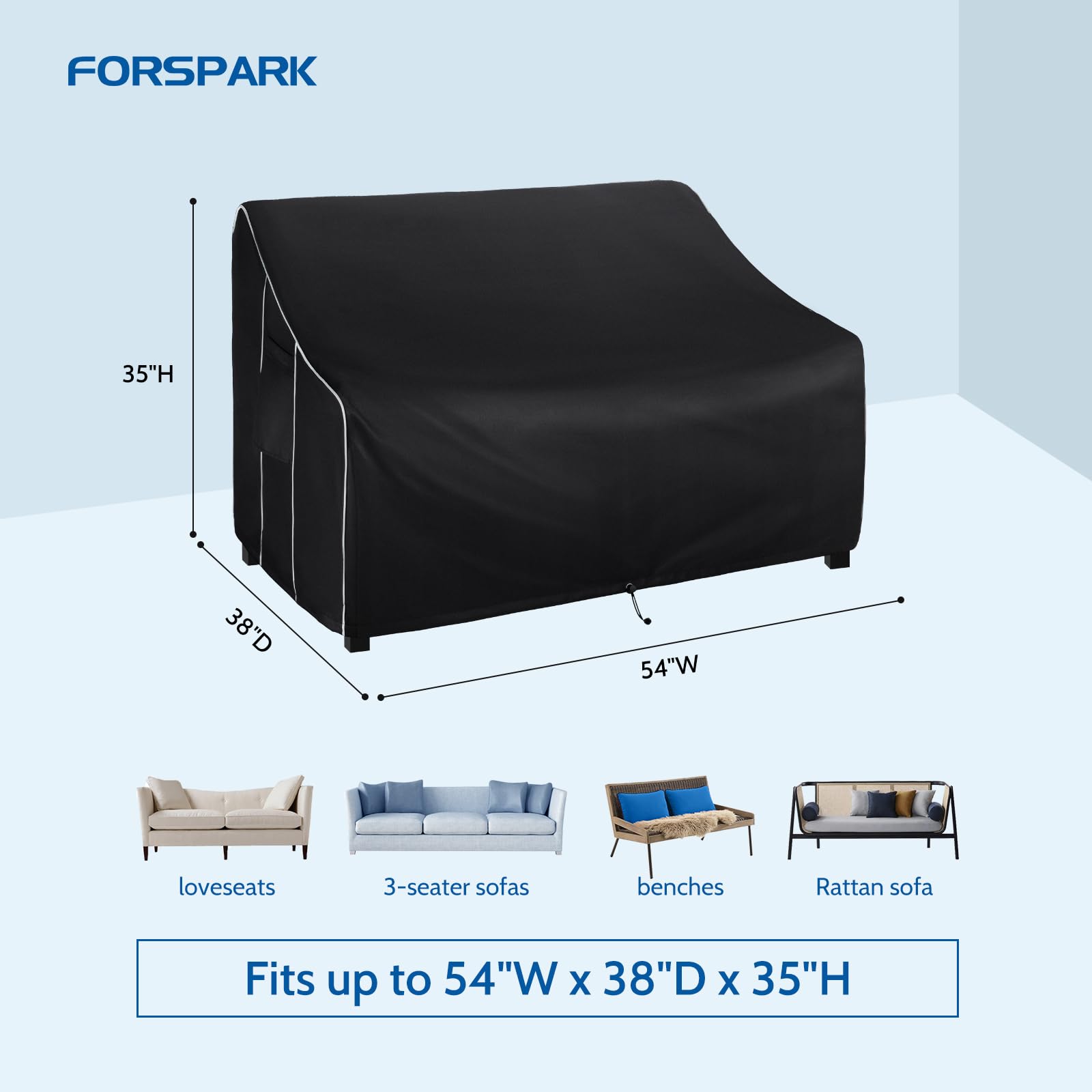 FORSPARK Outdoor Furniture Covers Waterproof, Patio Sofa Covers Heavy Duty, Fit up to 54 W x 38 D x 35 H inches, Black