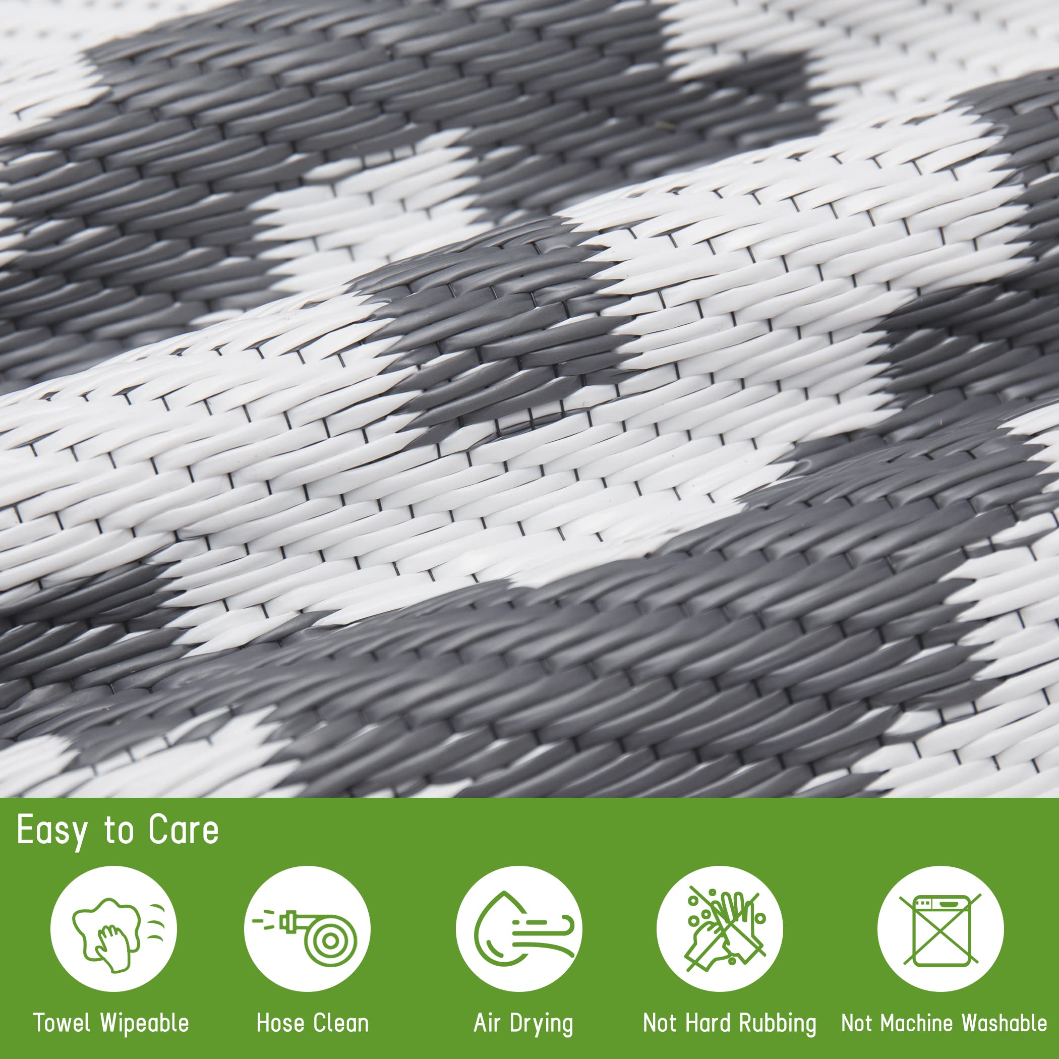 Easy-Going Reversible Outdoor Rugs 6x9ft Waterproof Plastic Straw Rug Stain & UV Resistant Floor Mat for Patio Porch RV Backyard Pool Deck Picnic Beach Trailer Camping (Diamond/Gray & White)