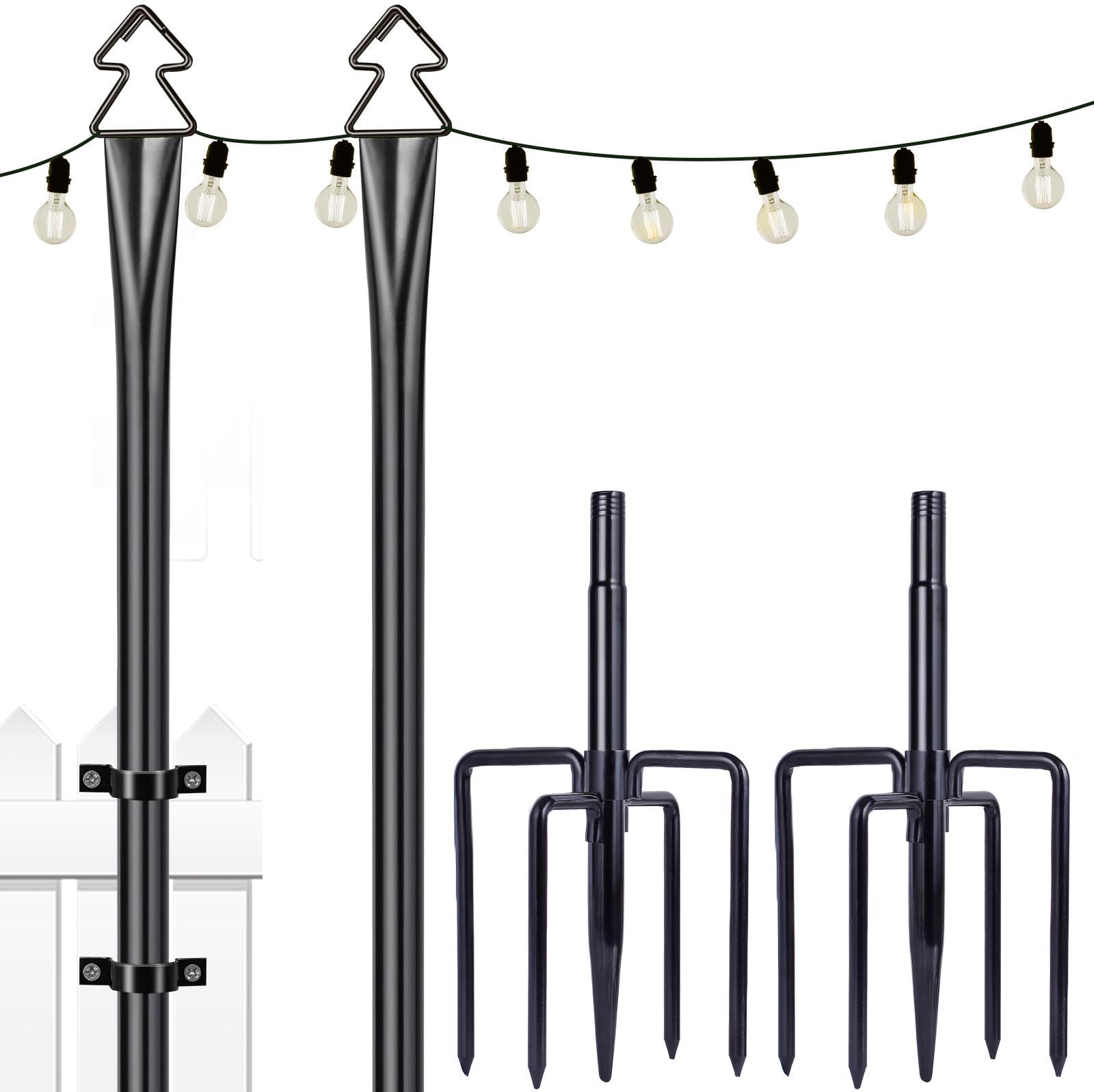 WizSar String Light Poles 2 Pack 9.8FT Light Pole for Outside Hanging - Backyard, Garden, Patio, Deck Lighting Stand for OutdoorParties, Wedding