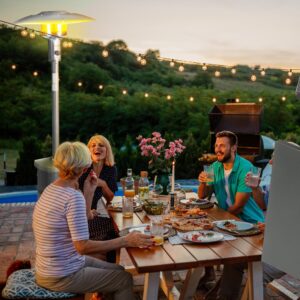 Four Seasons Courtyard 48,000 BTU Freestanding Portable Outdoor Heater for Patio and Backyard with Adjustable Temperature Control, Silver