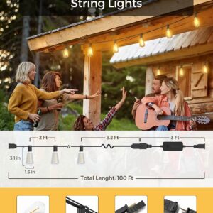 XMCOSY+ Patio Lights 100Ft Smart Outdoor String Lights, 45 ST38 Edison Bulbs, APP WiFi Control, Work with Alexa, Waterproof Dimmable LED String Lights for Outside Patio Porch Yard Bistro, 2200K