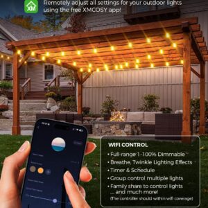 XMCOSY+ Patio Lights 100Ft Smart Outdoor String Lights, 45 ST38 Edison Bulbs, APP WiFi Control, Work with Alexa, Waterproof Dimmable LED String Lights for Outside Patio Porch Yard Bistro, 2200K