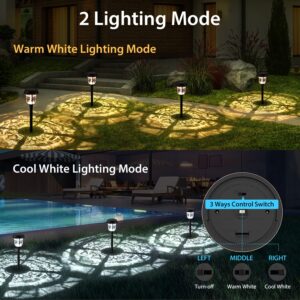 XMCOSY+ 6 Pack Solar Pathway Lights, Auto On/Off IP65 Waterproof LED Lights for Landscape, Patio, Lawn, Driveway (Warm & Cool White)