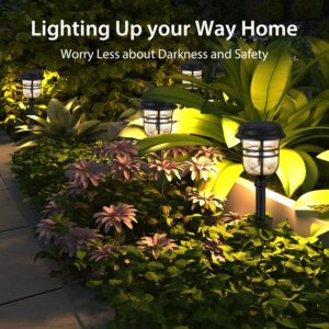 XMCOSY+ 6 Pack Solar Pathway Lights, Auto On/Off IP65 Waterproof LED Lights for Landscape, Patio, Lawn, Driveway (Warm & Cool White)