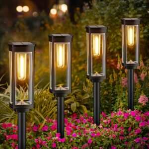 bitpott bright solar pathway lights outdoor, 8 pack solar powered garden lights waterproof, auto on/off solar yard lights for lawn patio walkway driveway decor landscape lighting