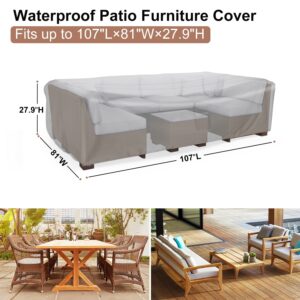 Patio Furniture Set Cover Waterproof, Mrrihand Outdoor Sectional Sofa Set Cover Heavy Duty 600D Table and Chair Set Cover 107" L×81" W×27.9" H