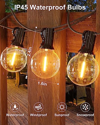 GLUROO 120FT LED String Lights, G40 Bulbs, Waterproof Dimmable Globe Hanging Cafe, Bistro Lights for Outside, 2Packs * 60ft