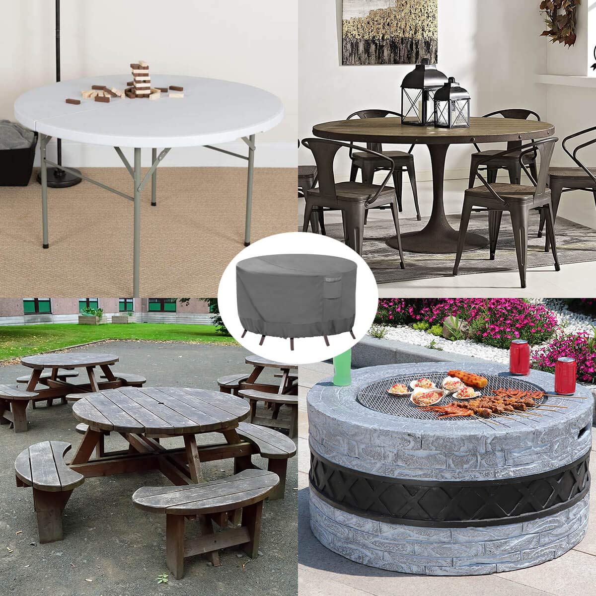 Vailge Round Patio Furniture Covers, 100% Waterproof Outdoor Table Chair Set Covers, Anti-Fading Cover for Outdoor Furniture Set, UV Resistant, 72"DIAx28"H, Grey