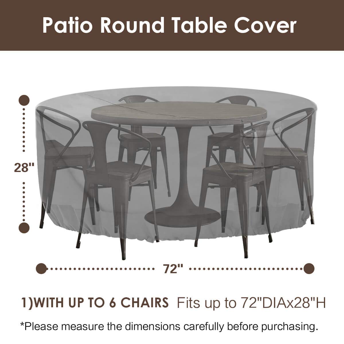 Vailge Round Patio Furniture Covers, 100% Waterproof Outdoor Table Chair Set Covers, Anti-Fading Cover for Outdoor Furniture Set, UV Resistant, 72"DIAx28"H, Grey