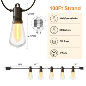 GPATIO 100FT Outdoor String Lights IP65 Waterproof, 2200K Warm White, Decor for Patio, Backyard, Gazebo, Garden, Outside, Cafe, Party, Christmas.