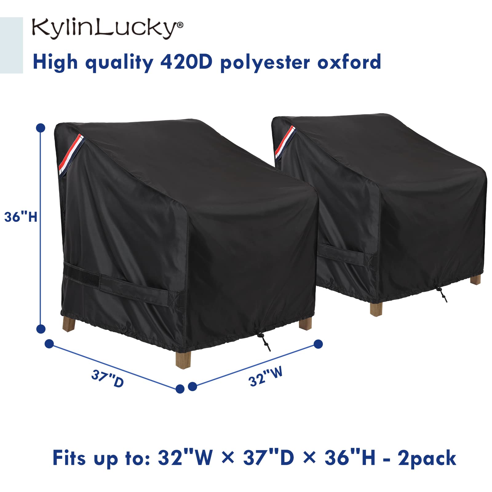 KylinLucky Patio Furniture Covers Waterproof for Chairs, Lawn Outdoor Chair Covers Fits up to 32 W x 37 D x36 H inches 2 Pack Black