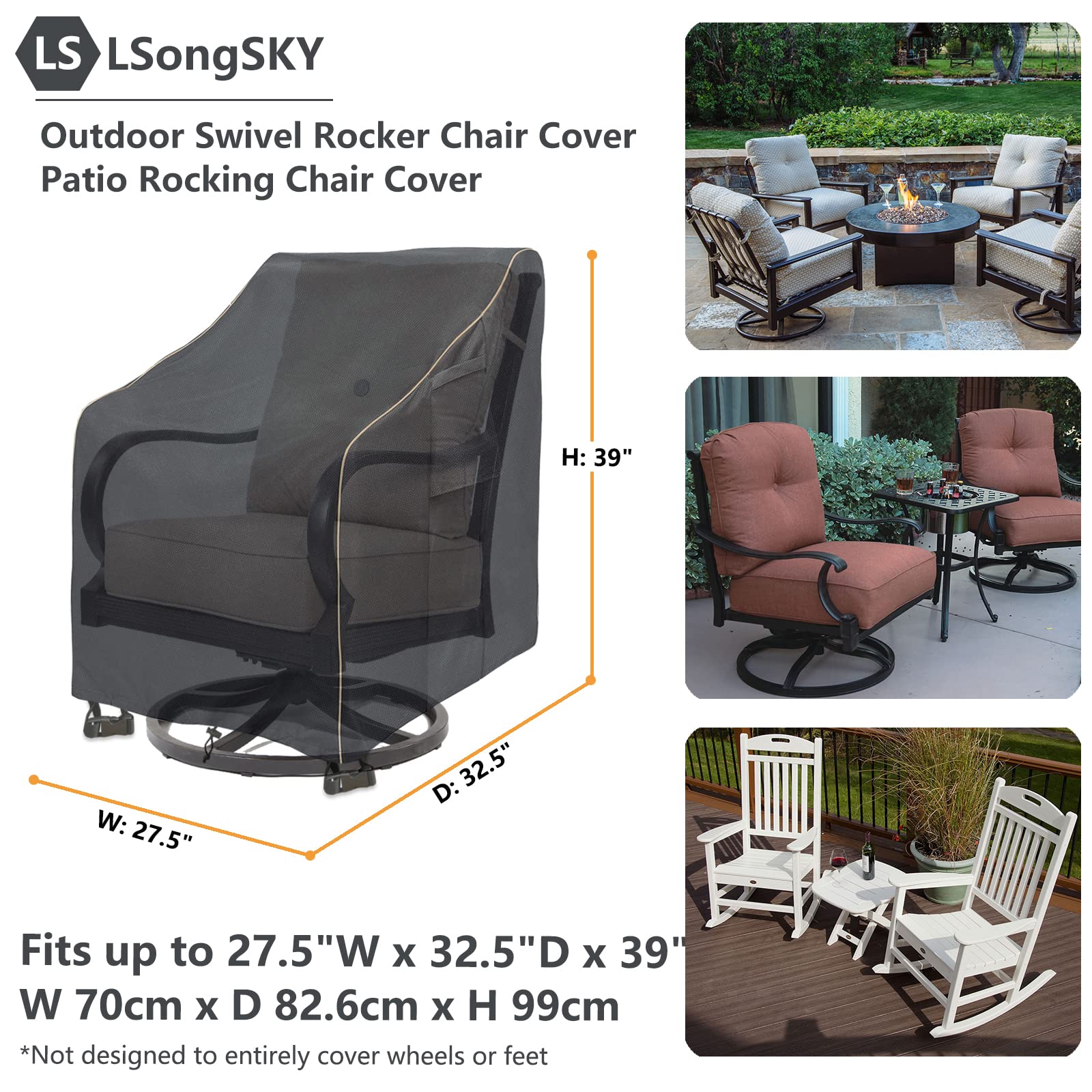 LSongSKY Outdoor Swivel Rocker Chair Cover 2 Pack,Patio Swivel Chair Covers For Outdoor Furniture,Rocking Chair Covers Waterproof (27.5W x 32.5D x 39H Inch)Black