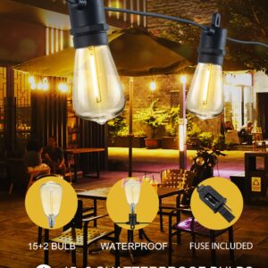 SUFEIMAS LED Outdoor String Lights Waterproof - NEW MODE 50FT Patio Lights 15+2 Vintage Shatterproof Plastic Bulbs,IP65 Edison String Lights for Outside Backyard Balcony Bistro Cafe Garden