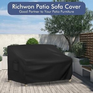 Richwon Patio Loveseat Cover Waterproof, 2-Seater Outdoor loveseat Cover, Patio Furniture Covers with Air Vent and Handles, 54W x 37D x 35H Inches, Black