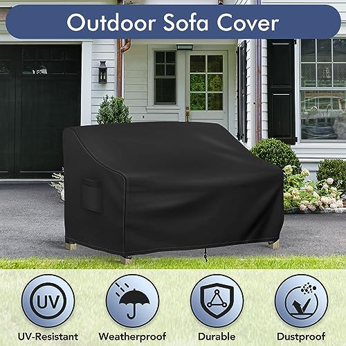 Richwon Patio Loveseat Cover Waterproof, 2-Seater Outdoor loveseat Cover, Patio Furniture Covers with Air Vent and Handles, 54W x 37D x 35H Inches, Black