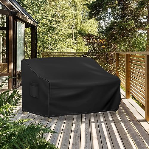 Richwon Patio Loveseat Cover Waterproof, 2-Seater Outdoor loveseat Cover, Patio Furniture Covers with Air Vent and Handles, 54W x 37D x 35H Inches, Black