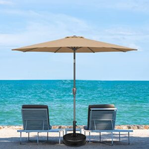 Simple Deluxe 9' Patio Umbrella Outdoor Table Market Yard Umbrella with Push Button Tilt/Crank, 8 Sturdy Ribs for Garden, Deck, Backyard, Pool, Tan