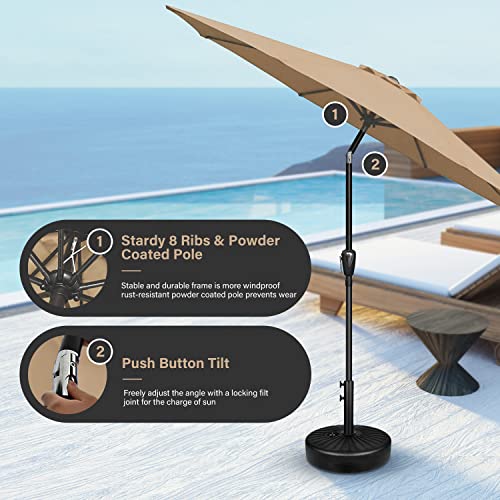 Simple Deluxe 9' Patio Umbrella Outdoor Table Market Yard Umbrella with Push Button Tilt/Crank, 8 Sturdy Ribs for Garden, Deck, Backyard, Pool, Tan