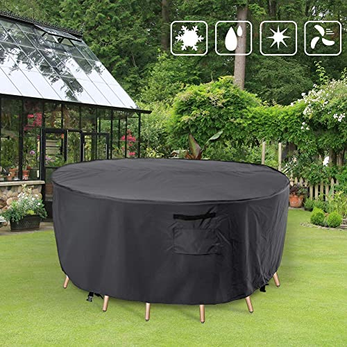 Tempera Outdoor Round Table Cover , Sectional Sofa , Dining Set cover , Anti-Fading , Waterproof Patio Cover for Outdoor Furniture, 96"D x 28"H, Space Grey