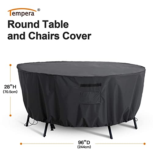 Tempera Outdoor Round Table Cover , Sectional Sofa , Dining Set cover , Anti-Fading , Waterproof Patio Cover for Outdoor Furniture, 96"D x 28"H, Space Grey