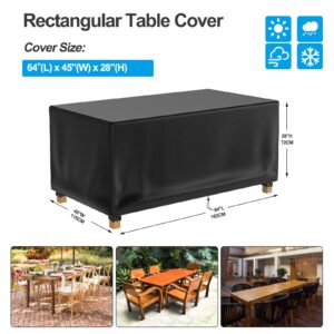 Patio Table Cover 100% Waterproof, 64x45x28 inch Outdoor Table Cover Rectangular, Patio Furniture Cover for Dinning Furniture, Picnic Coffee Tables Chairs and Sofas, Black