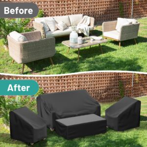Mrrihand Patio Furniture Covers, 4 Piece Outdoor Furniture Cover Waterproof includ Ourdoor Sofa Cover, 2 Chair Covers, Coffee Table Cover with Windproof Buckle Strap and Adjustable Drawstring
