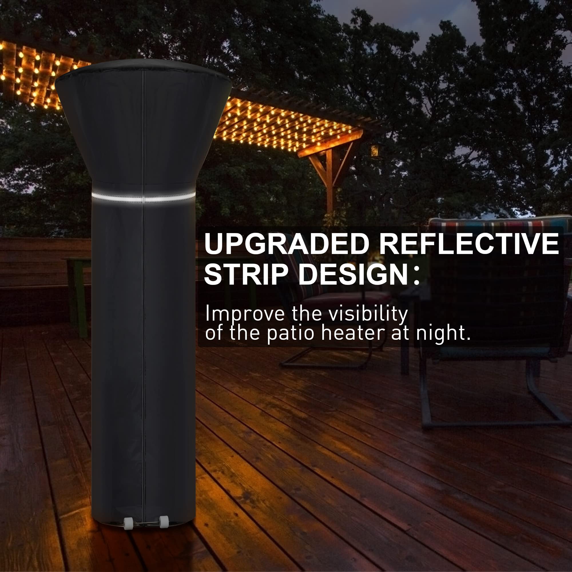 Upgraded Patio Heater Covers Waterproof, Outdoor Heater Cover with Reflective Ribbon, Zipper and Storage Bag, Waterproof, Dustproof, Wind-Resistant, UV-Resistant, Snow-Resistant, 89.5"Hx33.5"Dx19.5"B