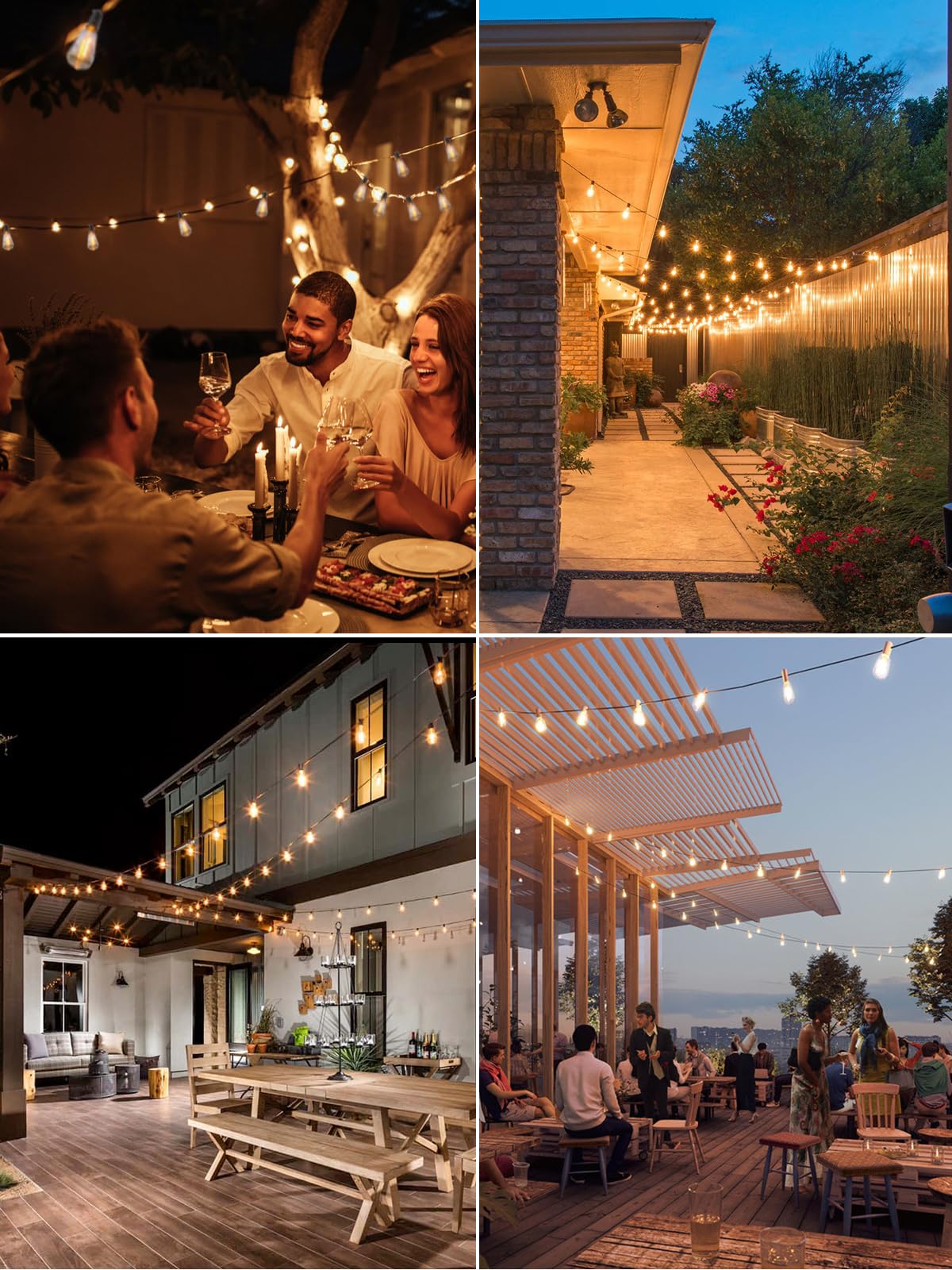 GLOBELIT Outdoor String Lights 50FT Waterproof Shatterproof Patio String Lights with 27 Dimmable Bulbs Warm White String Lights for Outside Connectable Backyard Lights Patio Lights