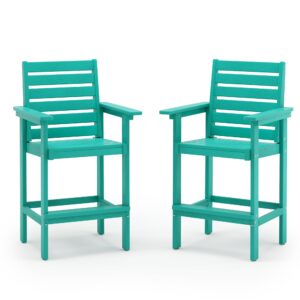 Homenjoy Tall Adirondack Chair Set of 2, HDPE Weather Resistant Patio Bar Stools, Heavy Duty Bar Height Adirondack Chairs with Footrest, 26 inch High Balcony Chair for Deck Pool, Blue Turquoise