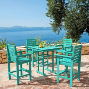 Homenjoy Tall Adirondack Chair Set of 2, HDPE Weather Resistant Patio Bar Stools, Heavy Duty Bar Height Adirondack Chairs with Footrest, 26 inch High Balcony Chair for Deck Pool, Blue Turquoise