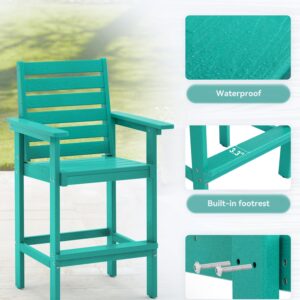 Homenjoy Tall Adirondack Chair Set of 2, HDPE Weather Resistant Patio Bar Stools, Heavy Duty Bar Height Adirondack Chairs with Footrest, 26 inch High Balcony Chair for Deck Pool, Blue Turquoise