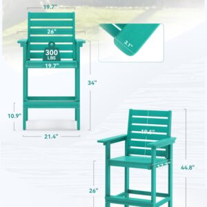 Homenjoy Tall Adirondack Chair Set of 2, HDPE Weather Resistant Patio Bar Stools, Heavy Duty Bar Height Adirondack Chairs with Footrest, 26 inch High Balcony Chair for Deck Pool, Blue Turquoise