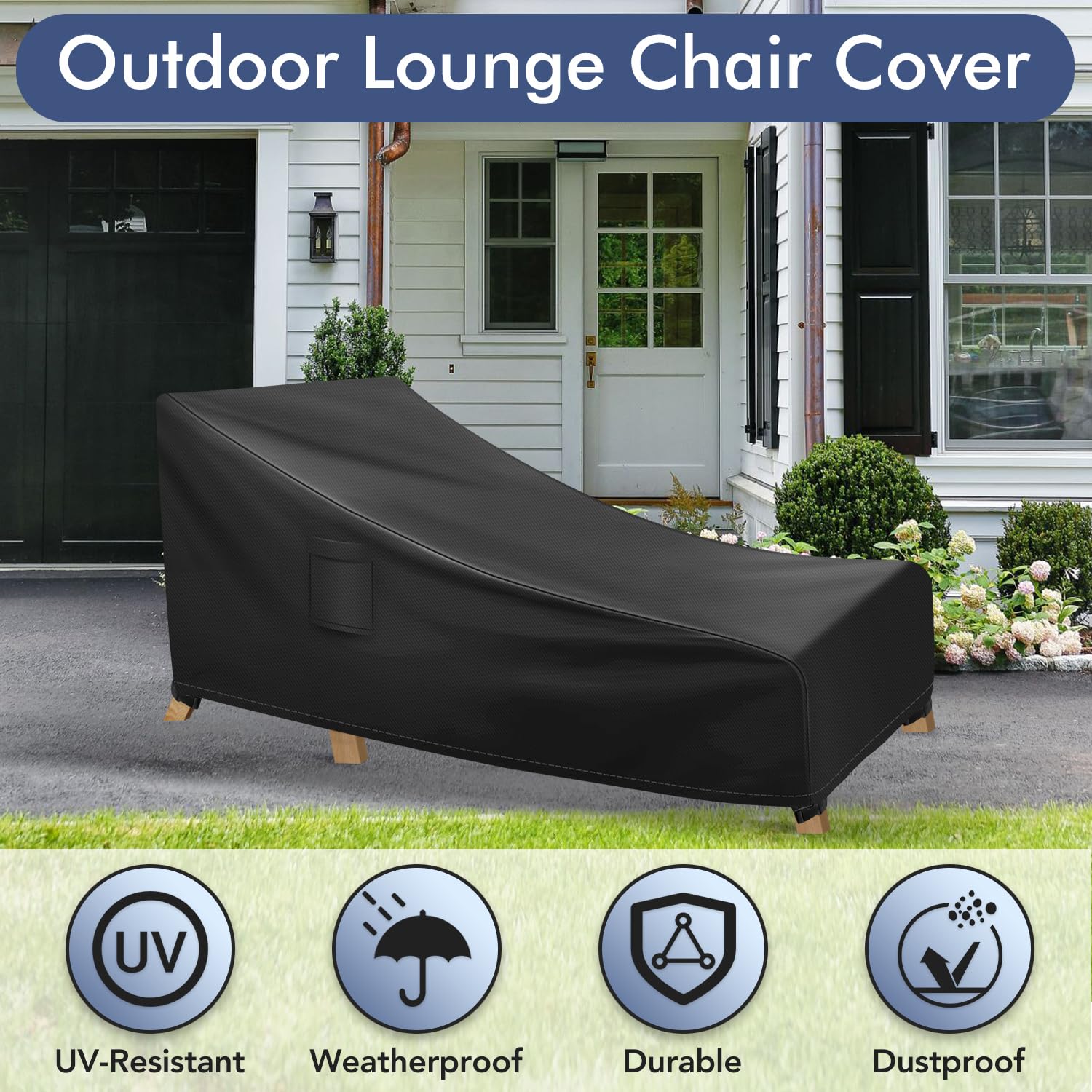 Richwon Chaise Lounge Covers Outdoor Waterproof, Heavy Duty Patio Furniture Covers, Outdoor Furniture Covers Pool Lounge Chair Cover Fits up to 78L x 34W x 32H inches, 1 Pack, Black