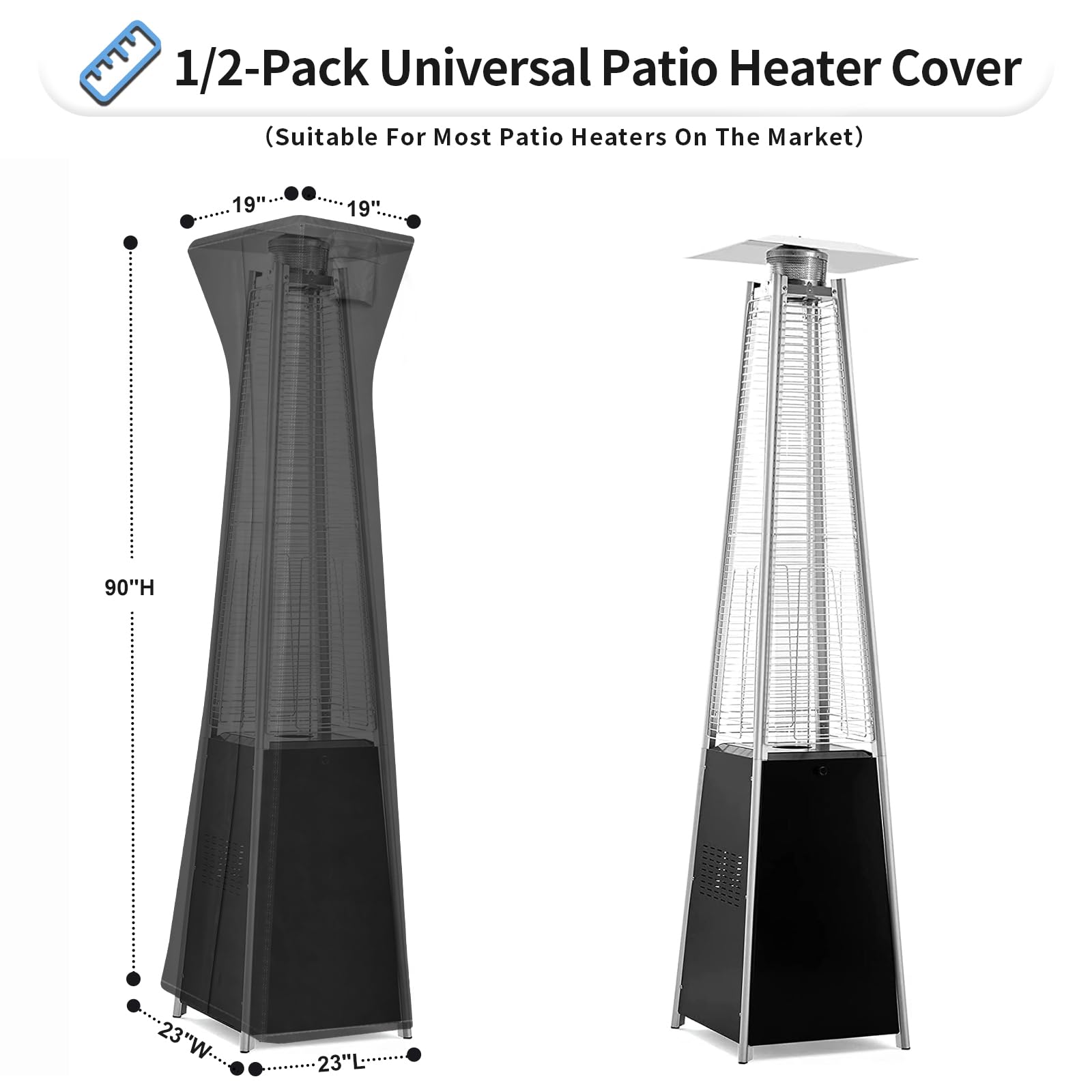 OutdoorLines Waterproof Outdoor Patio Heater Covers with Zipper and Storage Bag, Dust-proof UV-Resistant Windproof Propane Heavy Duty Heater Cover for Standing Heater, 2 Packs-90Hx23Lx23W inch Black