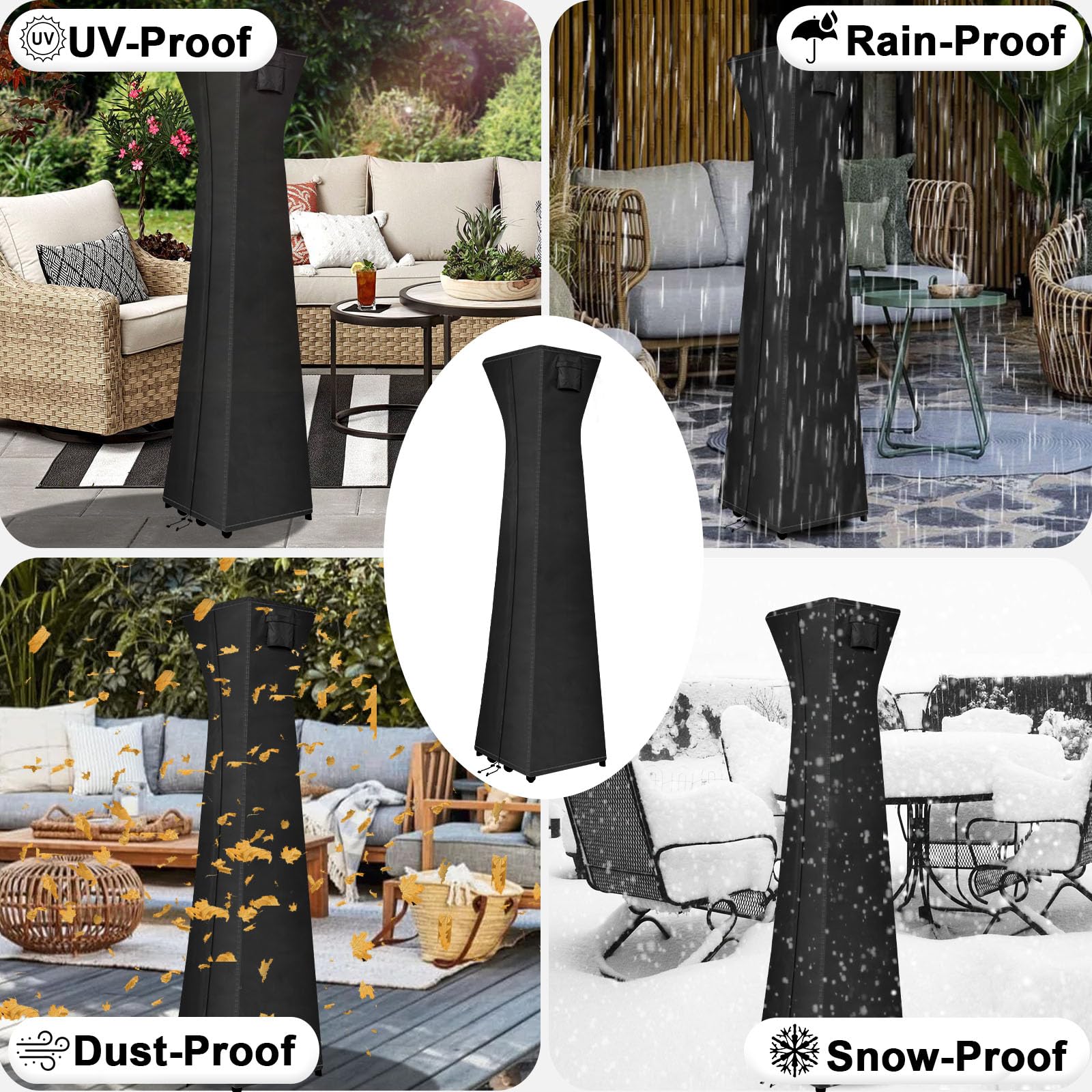 OutdoorLines Waterproof Outdoor Patio Heater Covers with Zipper and Storage Bag, Dust-proof UV-Resistant Windproof Propane Heavy Duty Heater Cover for Standing Heater, 1 Pack-90Hx23Lx23W inch Black