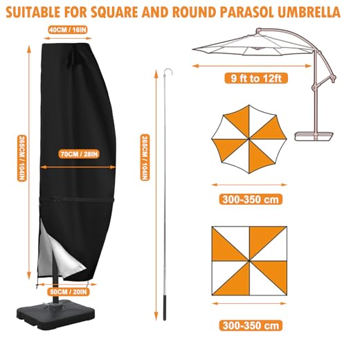 Patio Umbrella Cover,420D Outdoor Cantilevered Offset Umbrella Cover with Sturdy Waterproof Zipper and Top Vent,Outdoor Umbrella Covers (fits 9FT to 12FT）