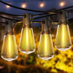 PARTPHONER LED Outdoor String Lights, 120FT Patio Lights with 64 Shatterproof ST38 Vintage Edison Bulbs, 2700K Dimmable Waterproof Outside Hanging Lights for Porch Backyard Deck Balcony Party Decor