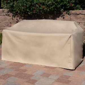 Modern Leisure Basics Patio Loveseat/Sofa Cover - Weather-Resistant Fabric - Outdoor Furniture Protection Perfect for Patio, Deck, and Porch - 55" L x 33" W x 38" H - Khaki