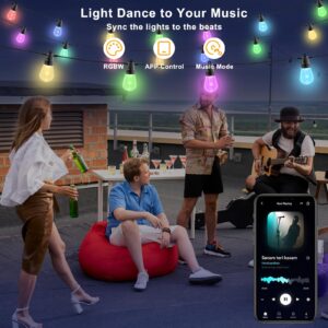 YSJ Outdoor String Lights for Outside,49FT RGB Patio Lights Outdoor Waterproof with App & Remote,DIY Each Bulb Color Changing String Light with 20 Shatterproof Bulbs Dimmable for Balcony,Cafe,Backyard