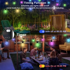 YSJ Outdoor String Lights for Outside,49FT RGB Patio Lights Outdoor Waterproof with App & Remote,DIY Each Bulb Color Changing String Light with 20 Shatterproof Bulbs Dimmable for Balcony,Cafe,Backyard