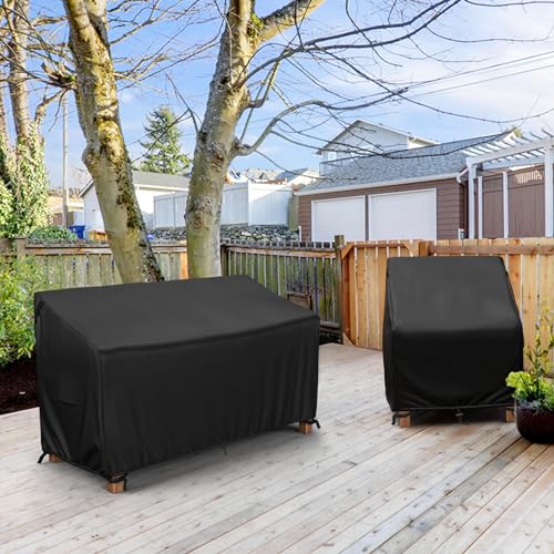 MR.COVER 2-Seater Patio Loveseat Cover, Patio Furniture Covers Waterproof, Fits up to 60W x 35D x 35H inches, with Air Vent and Handles, Black