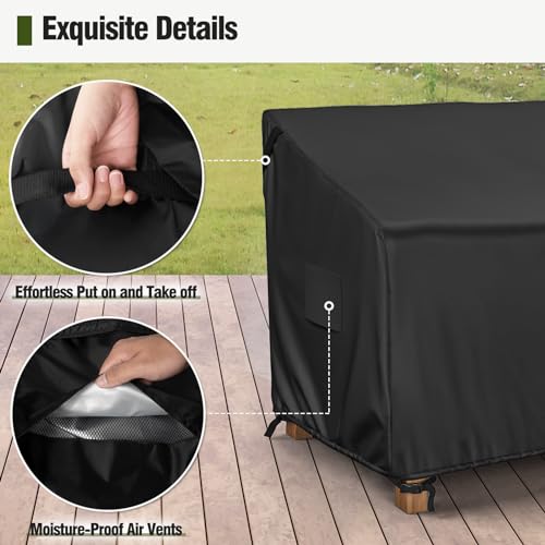 MR.COVER 2-Seater Patio Loveseat Cover, Patio Furniture Covers Waterproof, Fits up to 60W x 35D x 35H inches, with Air Vent and Handles, Black