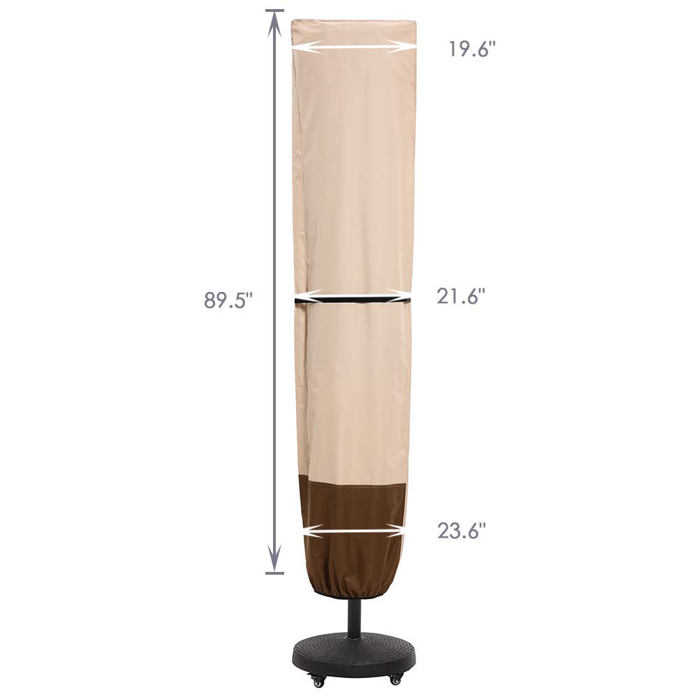 SUPERJARE Patio Umbrella Cover with Rod for 7 to 11 Ft Umbrellas & 15 Ft Double-Sided Umbrellas, 600D Protective Waterproof Cover with Zipper, Beige & Brown