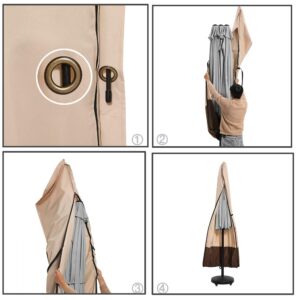 SUPERJARE Patio Umbrella Cover with Rod for 7 to 11 Ft Umbrellas & 15 Ft Double-Sided Umbrellas, 600D Protective Waterproof Cover with Zipper, Beige & Brown