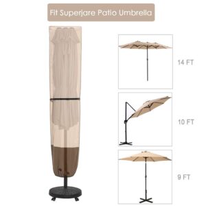 SUPERJARE Patio Umbrella Cover with Rod for 7 to 11 Ft Umbrellas & 15 Ft Double-Sided Umbrellas, 600D Protective Waterproof Cover with Zipper, Beige & Brown