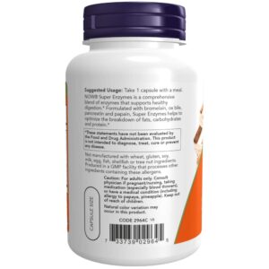 NOW Supplements, Super Enzymes, Formulated with Bromelain, Ox Bile, Pancreatin and Papain,180 Capsules