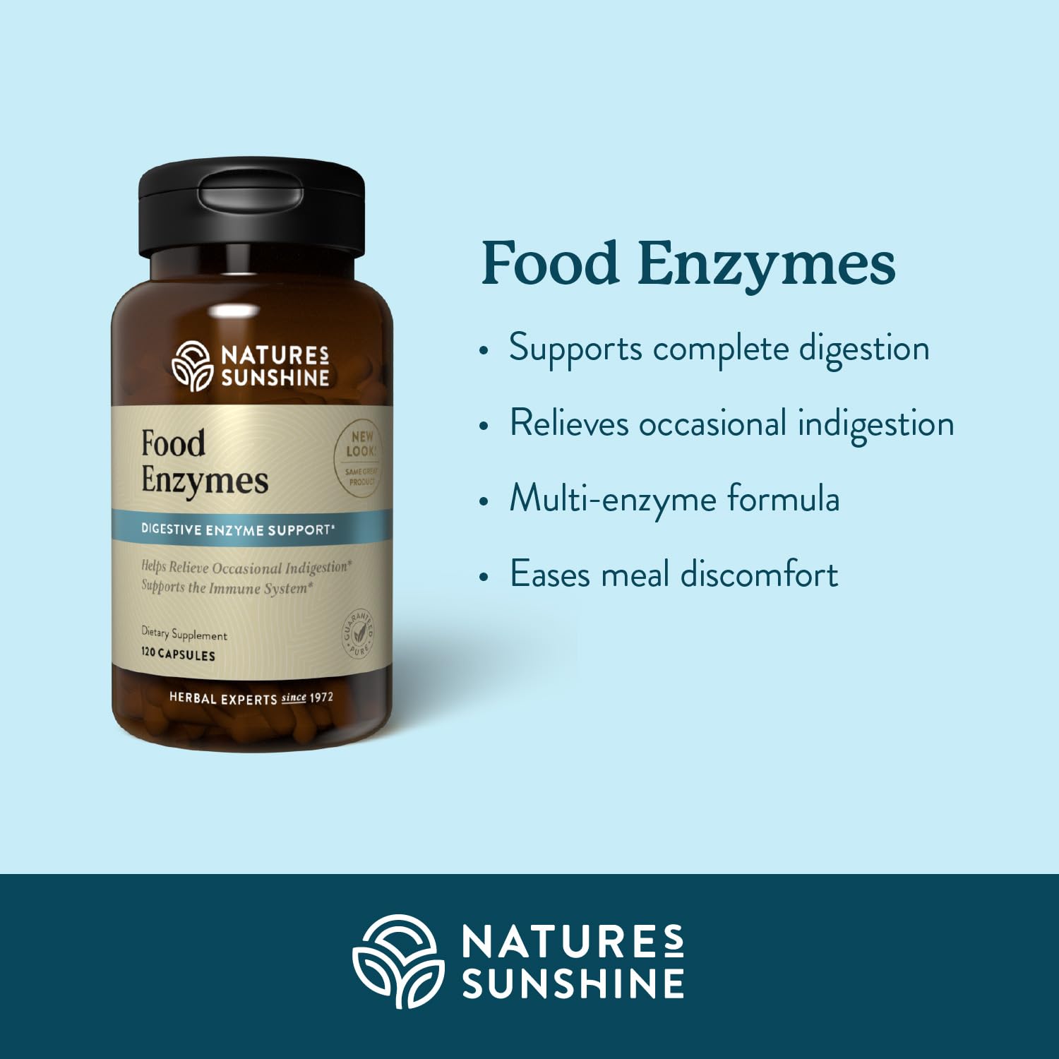 Nature's Sunshine Food Enzymes - Powerful Proprietary Blend for Digestive Health to Break Down Fats, Carbs, Protein - 60 Servings (120 Capsules) Made in The USA